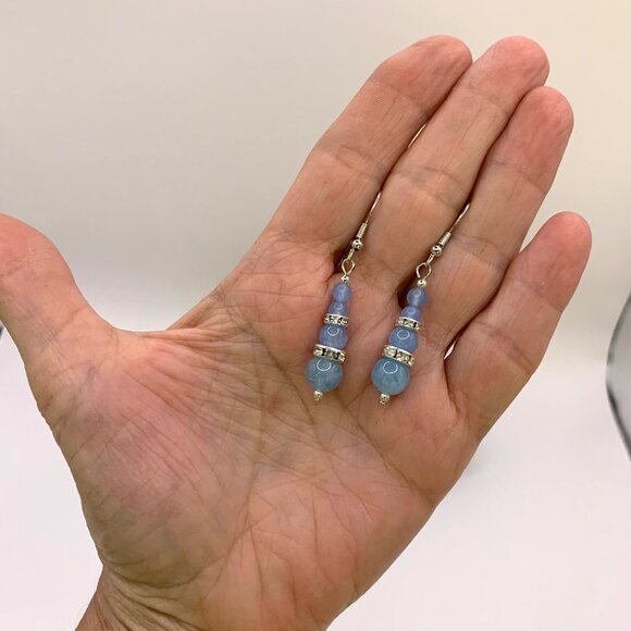 Blue Chalcedony Gemstone Bead Handmade Pierced Earrings LR159 - Picture 5 of 5